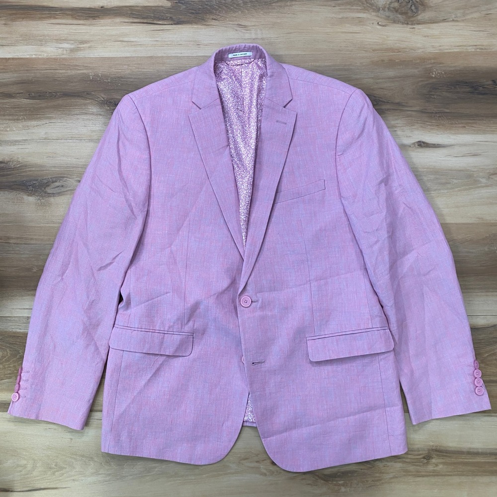 Bar III Blazer 42R Slim Fit 100% Linen Sport Coat Pink Two Button Jacket